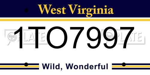 1TO7997 West Virginia License Plate