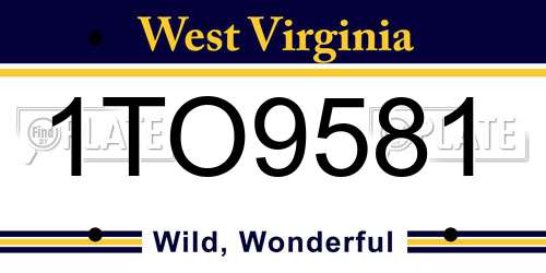 1TO9581 West Virginia License Plate