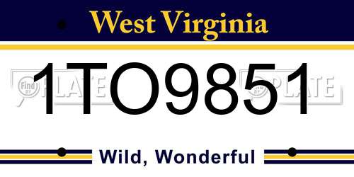 1TO9851 West Virginia License Plate