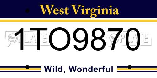 1TO9870 West Virginia License Plate