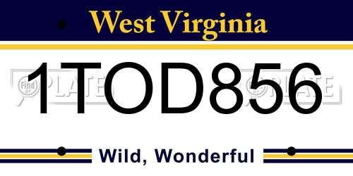 1TOD856 West Virginia License Plate