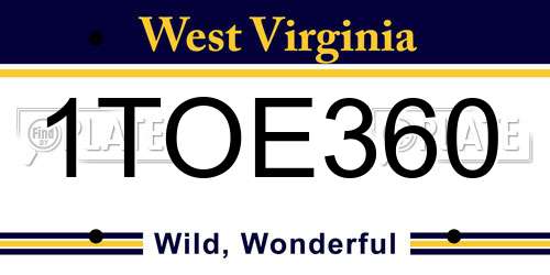 1TOE360 West Virginia License Plate