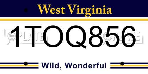 1TOQ856 West Virginia License Plate
