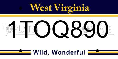 1TOQ890 West Virginia License Plate