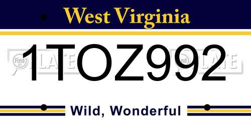1TOZ992 West Virginia License Plate