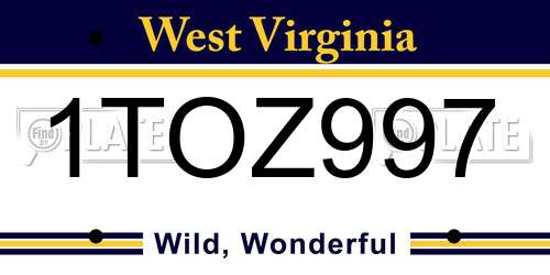1TOZ997 West Virginia License Plate
