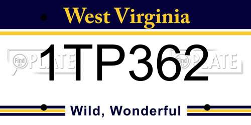 1TP362 West Virginia License Plate