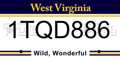 1TQD886 West Virginia License Plate