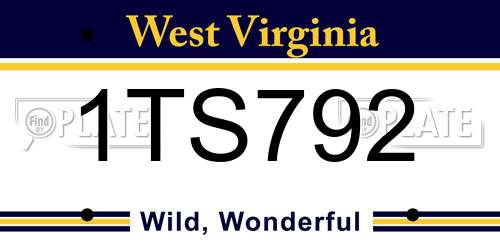 1TS792 West Virginia License Plate