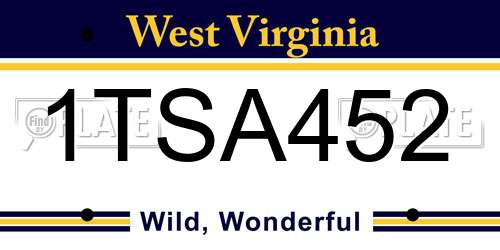 1TSA452 West Virginia License Plate