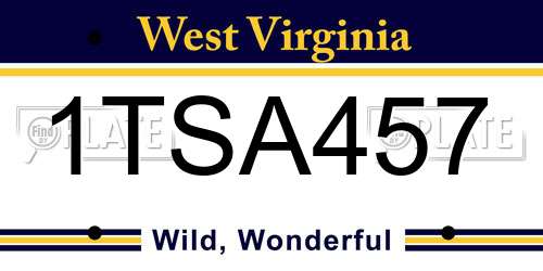 1TSA457 West Virginia License Plate