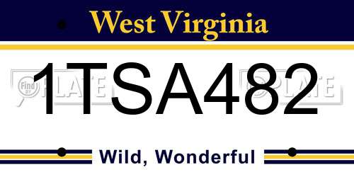1TSA482 West Virginia License Plate