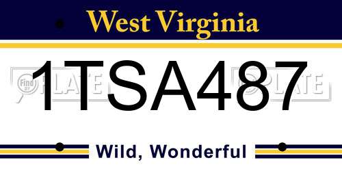 1TSA487 West Virginia License Plate