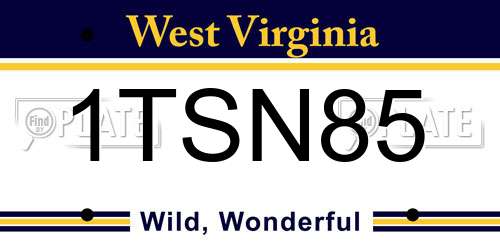 1TSN85 West Virginia License Plate