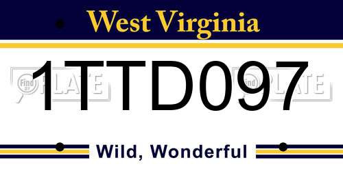 1TTD097 West Virginia License Plate