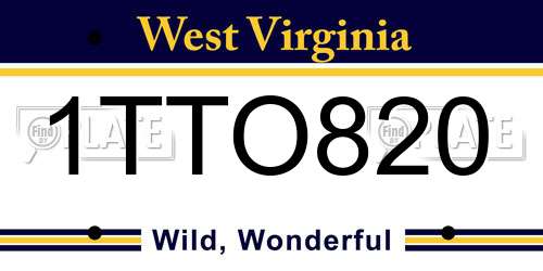 1TTO820 West Virginia License Plate