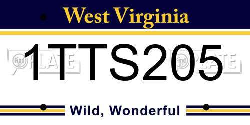 1TTS205 West Virginia License Plate