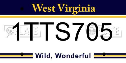 1TTS705 West Virginia License Plate