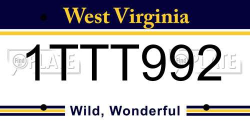 1TTT992 West Virginia License Plate