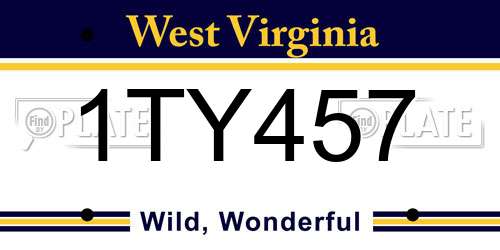 1TY457 West Virginia License Plate
