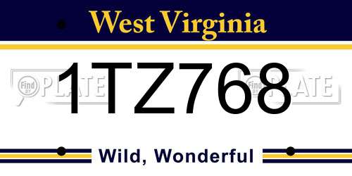 1TZ768 West Virginia License Plate