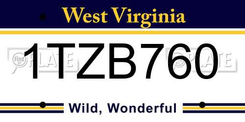 1TZB760 West Virginia License Plate
