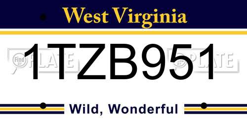 1TZB951 West Virginia License Plate