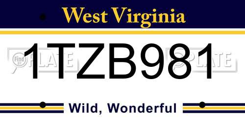 1TZB981 West Virginia License Plate