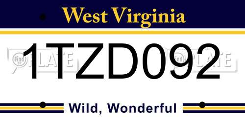1TZD092 West Virginia License Plate