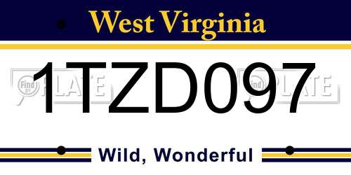 1TZD097 West Virginia License Plate