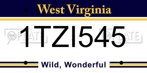 1TZI545 West Virginia License Plate