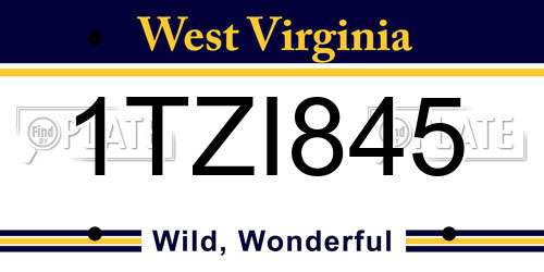1TZI845 West Virginia License Plate