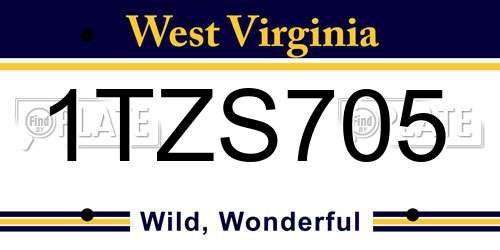 1TZS705 West Virginia License Plate
