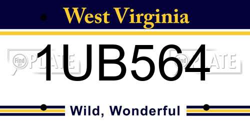 1UB564 West Virginia License Plate