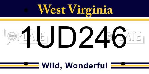 1UD246 West Virginia License Plate