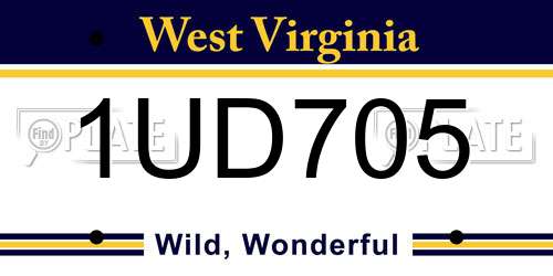 1UD705 West Virginia License Plate