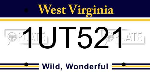 1UT521 West Virginia License Plate