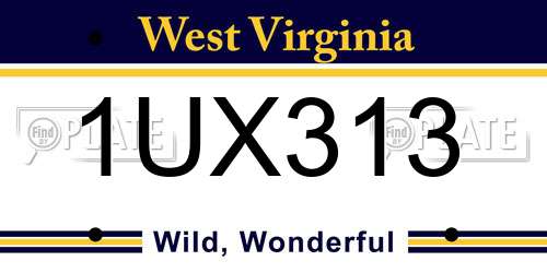 1UX313 West Virginia License Plate