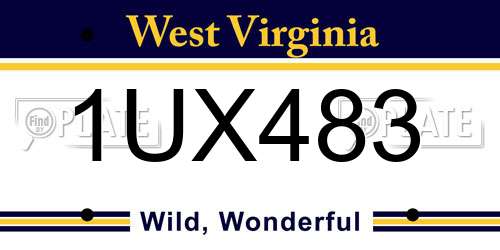 1UX483 West Virginia License Plate