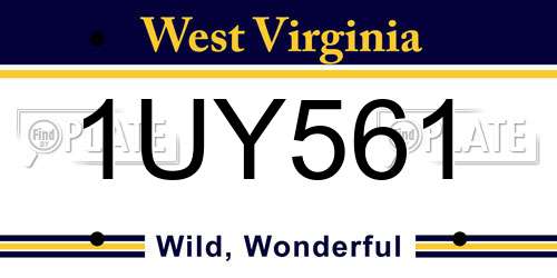 1UY561 West Virginia License Plate