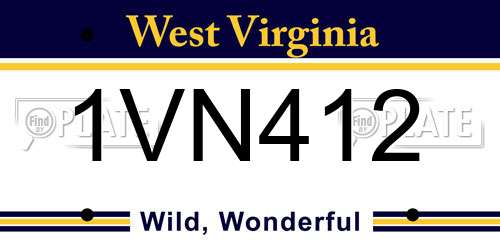 1VN412 West Virginia License Plate