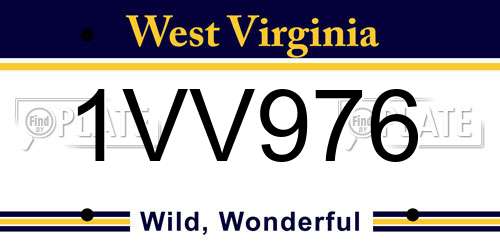 1VV976 West Virginia License Plate
