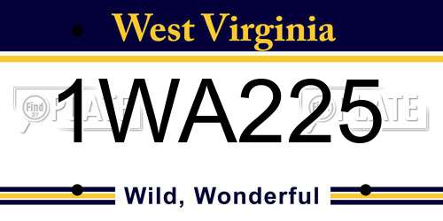 1WA225 West Virginia License Plate
