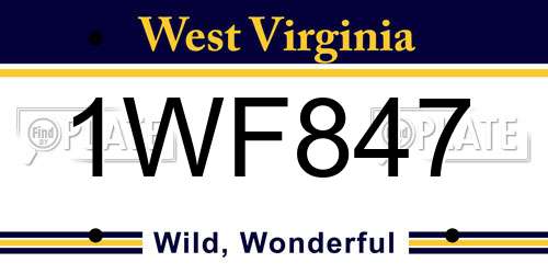 1WF847 West Virginia License Plate