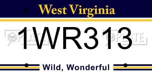 1WR313 West Virginia License Plate