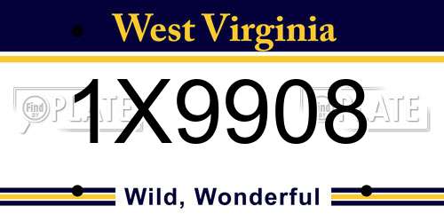 1X9908 West Virginia License Plate