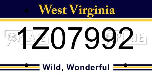 1Z07992 West Virginia License Plate