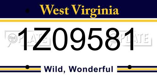 1Z09581 West Virginia License Plate