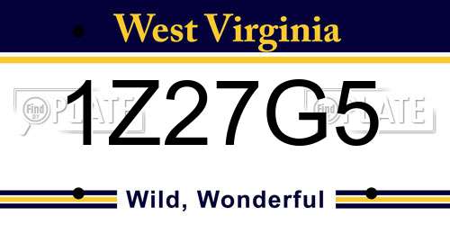 1Z27G5 West Virginia License Plate