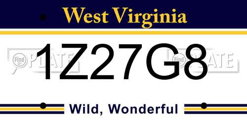 1Z27G8 West Virginia License Plate